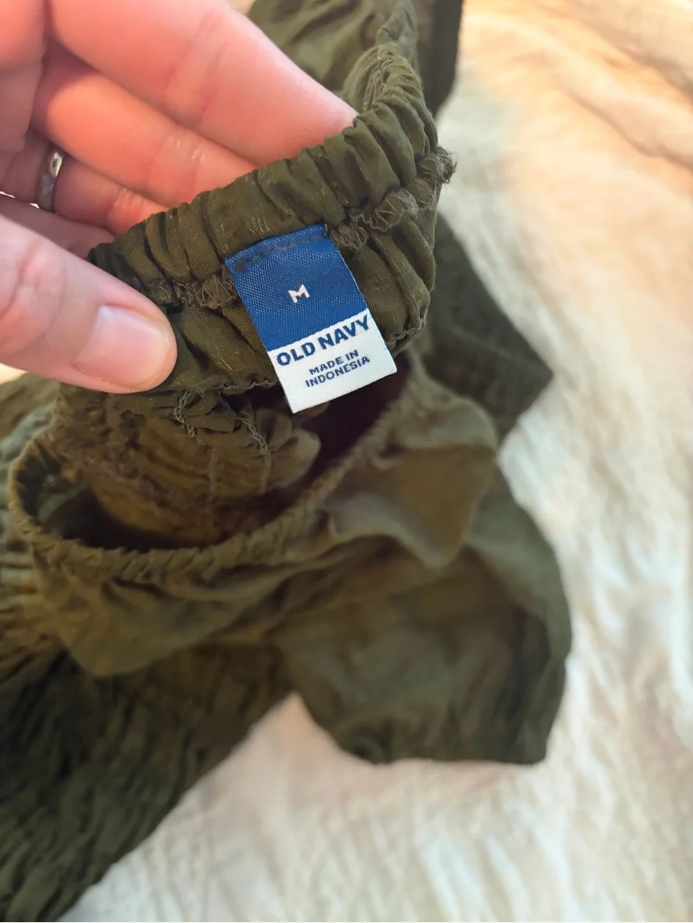 Old Navy Olive Green Smocked Puff Sleeve Top